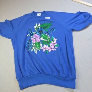 Vintage LAPS Kentucky Textiles Blue Floral Graphic Sweatshirt USA Made Medium